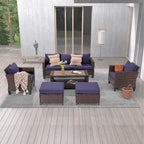LIVOOSUN 6Pcs Patio Brown Rattan Outdoor Furniture Sofa Set with Coffee Table