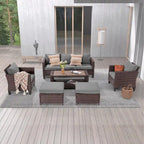 LIVOOSUN 6Pcs Patio Brown Rattan Outdoor Furniture Sofa Set with Coffee Table