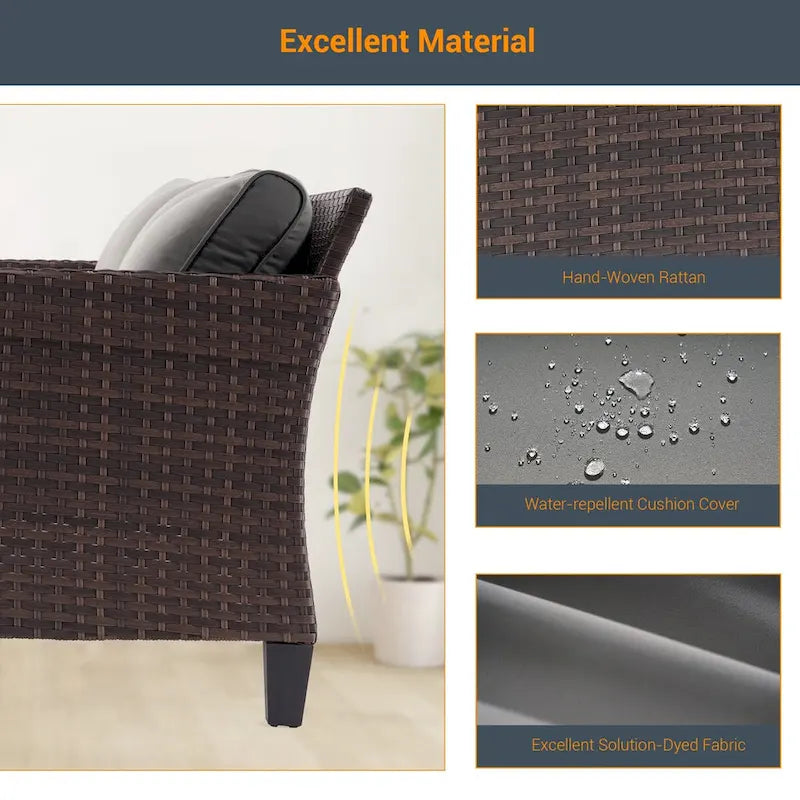 LIVOOSUN 6Pcs Patio Brown Rattan Outdoor Furniture Sofa Set with Coffee Table