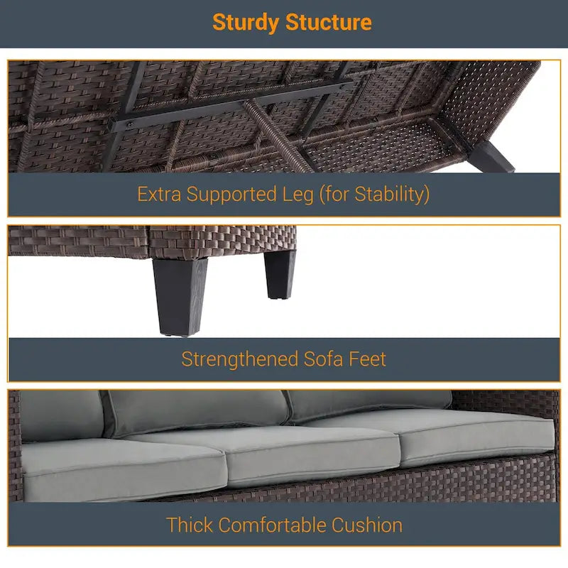 LIVOOSUN 6Pcs Patio Brown Rattan Outdoor Furniture Sofa Set with Coffee Table