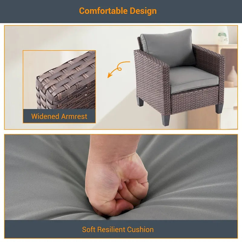 LIVOOSUN 6Pcs Patio Brown Rattan Outdoor Furniture Sofa Set with Coffee Table