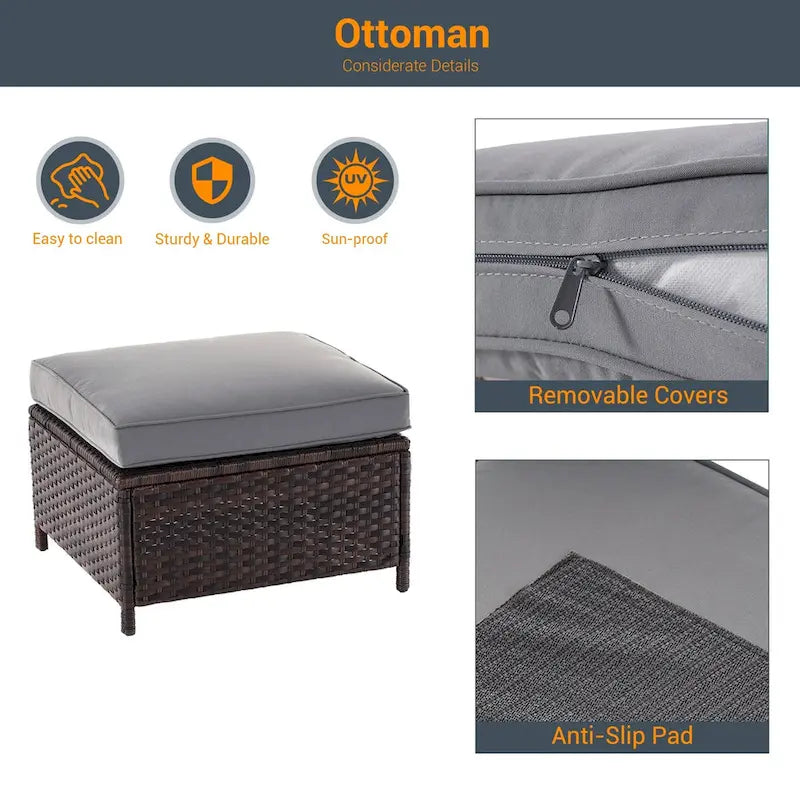 LIVOOSUN 6Pcs Patio Brown Rattan Outdoor Furniture Sofa Set with Coffee Table