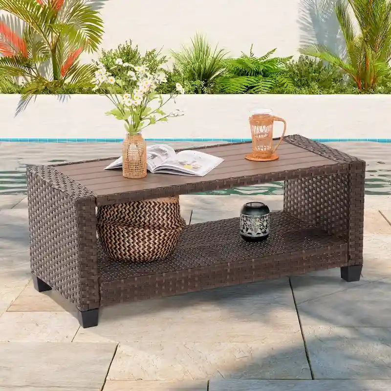 LIVOOSUN 6Pcs Patio Brown Rattan Outdoor Furniture Sofa Set with Coffee Table