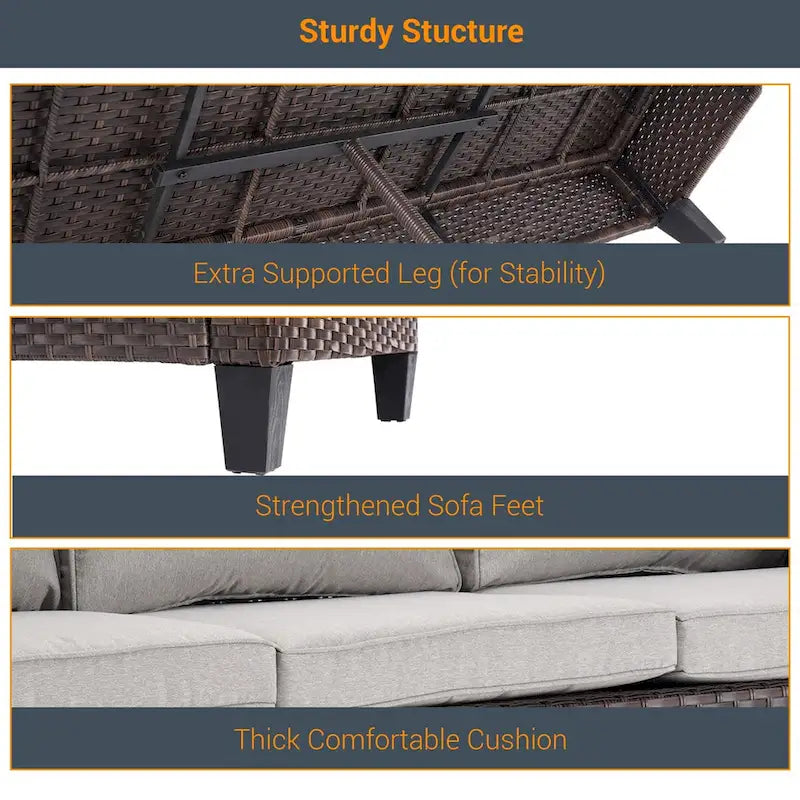 LIVOOSUN 6Pcs Patio Brown Rattan Outdoor Furniture Sofa Set with Coffee Table