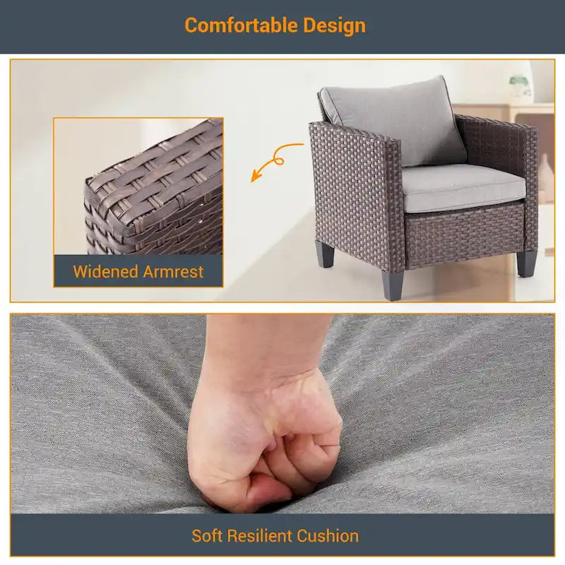 LIVOOSUN 6Pcs Patio Brown Rattan Outdoor Furniture Sofa Set with Coffee Table