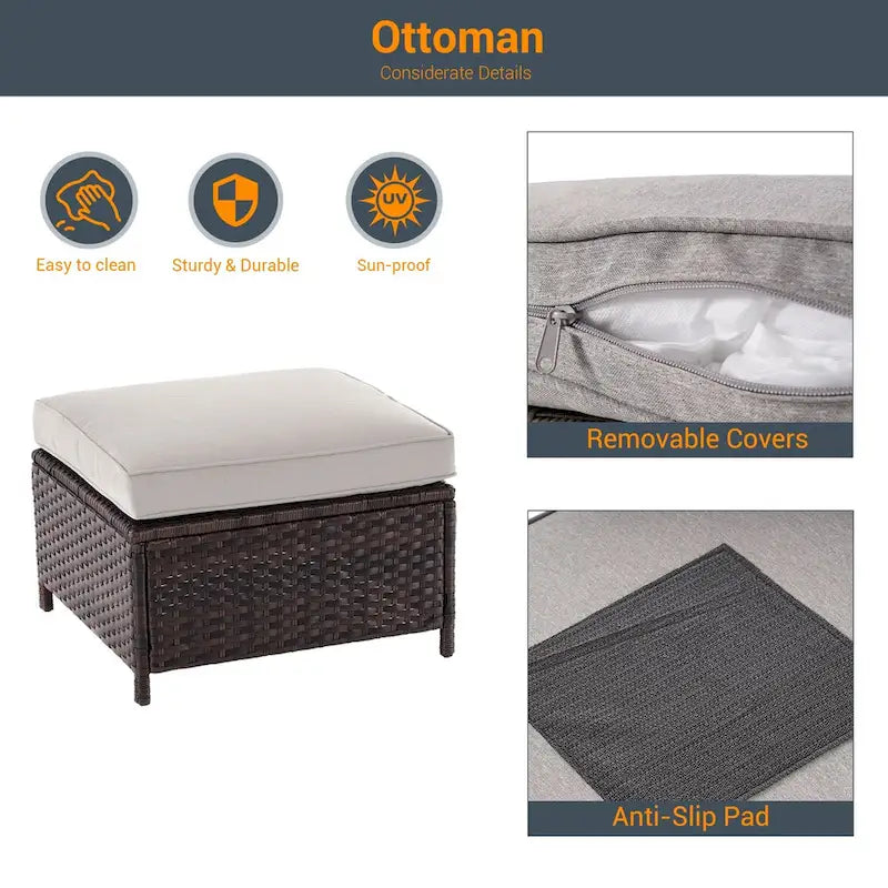 LIVOOSUN 6Pcs Patio Brown Rattan Outdoor Furniture Sofa Set with Coffee Table