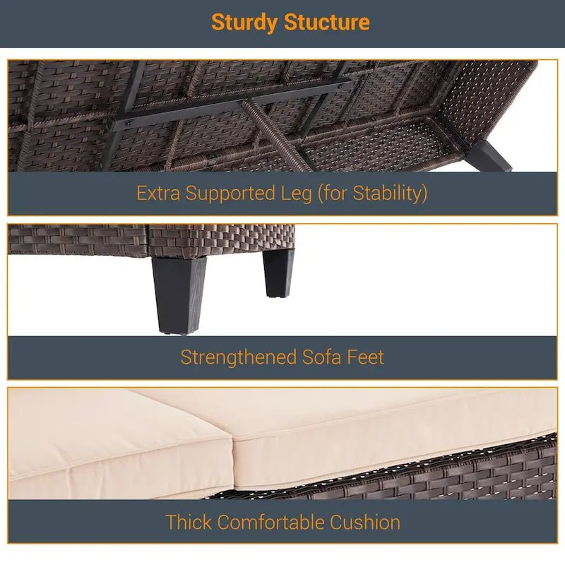 LIVOOSUN 6Pcs Patio Brown Rattan Outdoor Furniture Sofa Set with Coffee Table