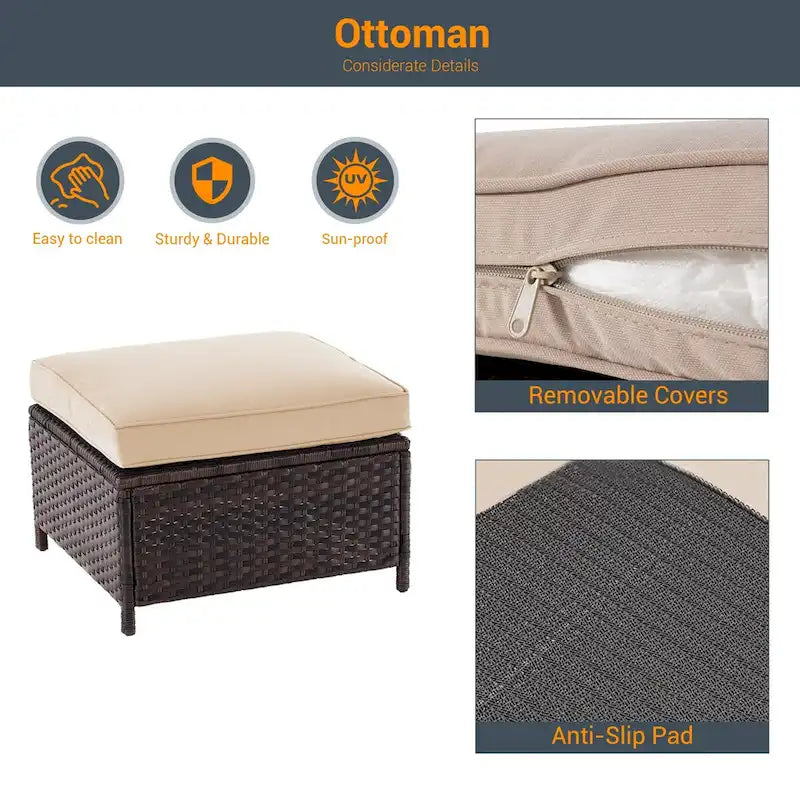 LIVOOSUN 6Pcs Patio Brown Rattan Outdoor Furniture Sofa Set with Coffee Table