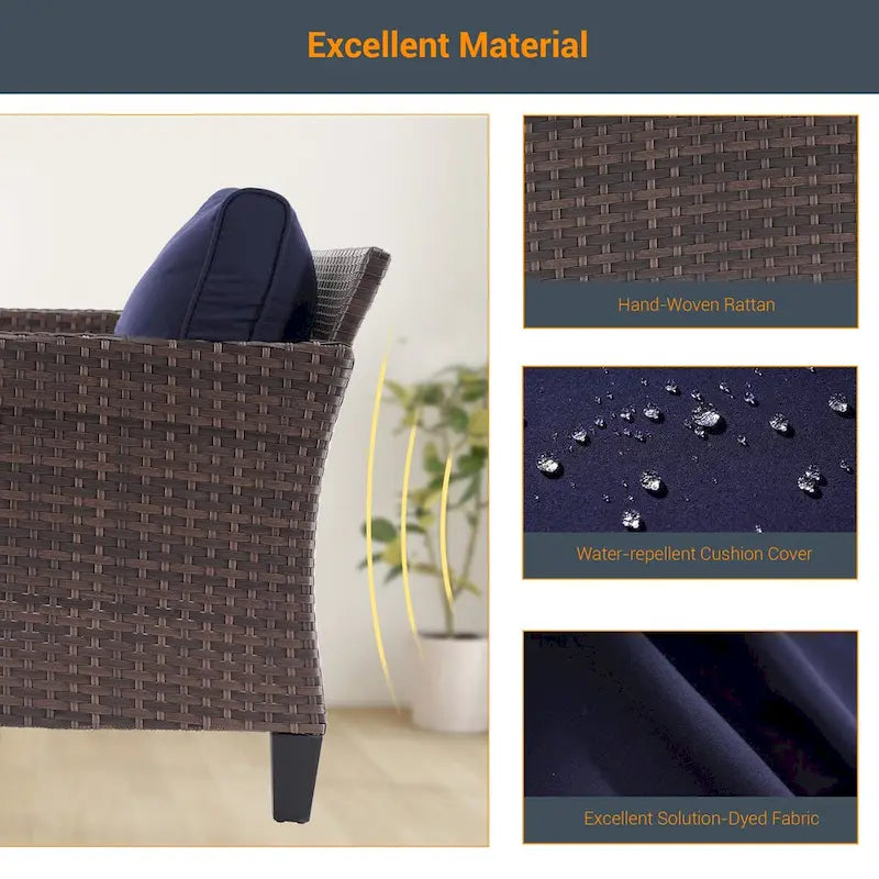 LIVOOSUN 6Pcs Patio Brown Rattan Outdoor Furniture Sofa Set with Coffee Table