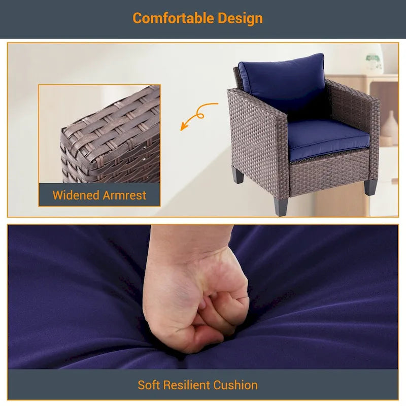 LIVOOSUN 6Pcs Patio Brown Rattan Outdoor Furniture Sofa Set with Coffee Table