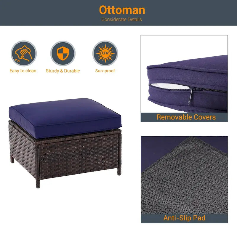 LIVOOSUN 6Pcs Patio Brown Rattan Outdoor Furniture Sofa Set with Coffee Table