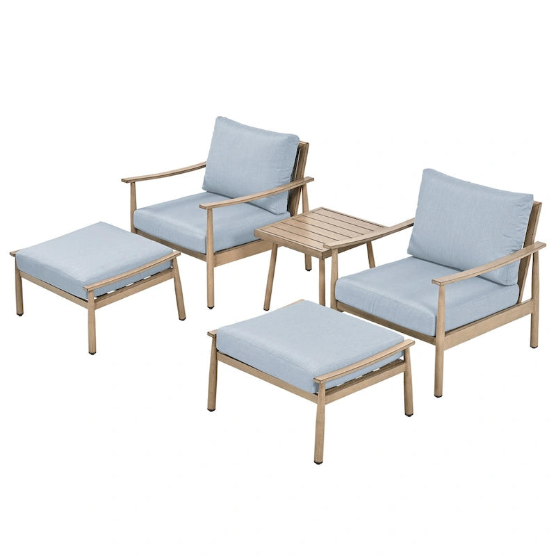 5-Piece Aluminum Patio Conversation Set with End Table and Cushions