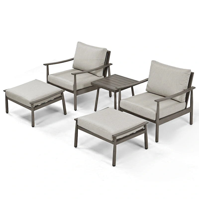 5-Piece Aluminum Patio Conversation Set with End Table and Cushions