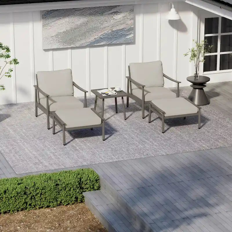 5-Piece Aluminum Patio Conversation Set with End Table and Cushions