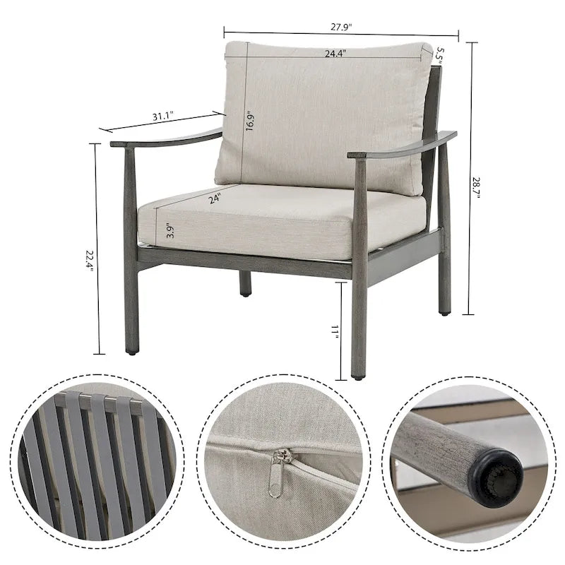 5-Piece Aluminum Patio Conversation Set with End Table and Cushions