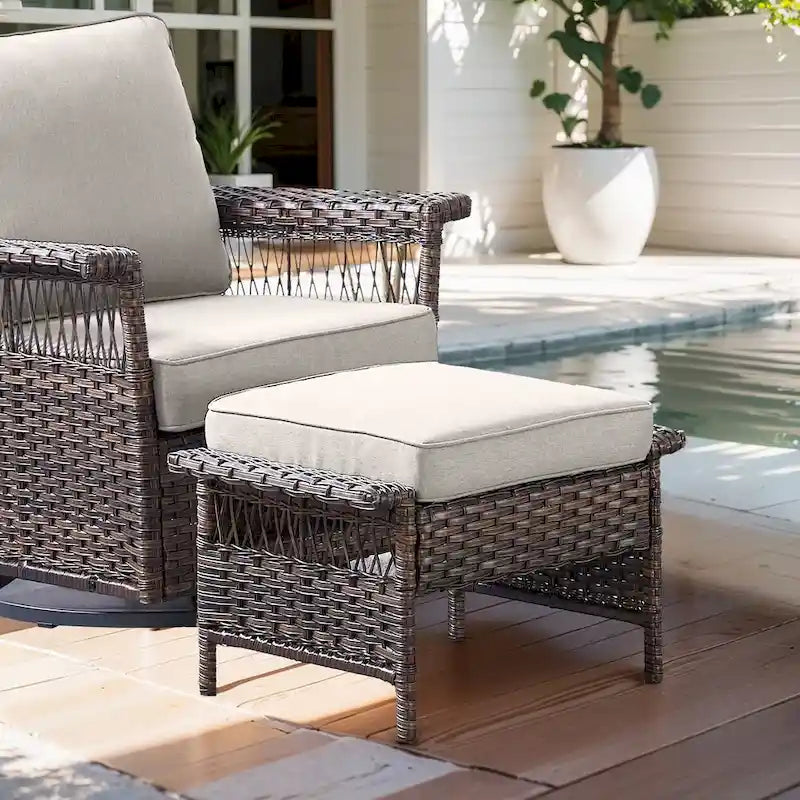 2 Pieces Outdoor Patio Ottoman - Brown