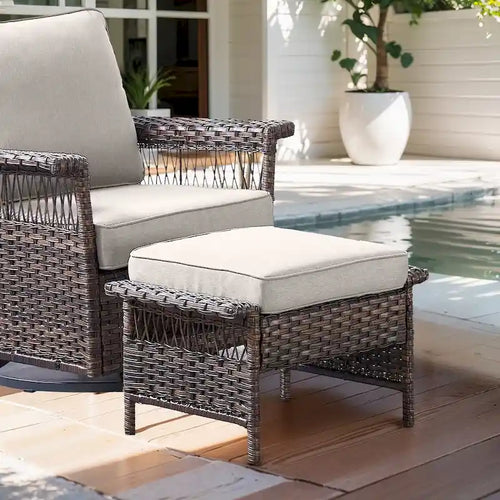 2 Pieces Outdoor Patio Ottoman - Brown