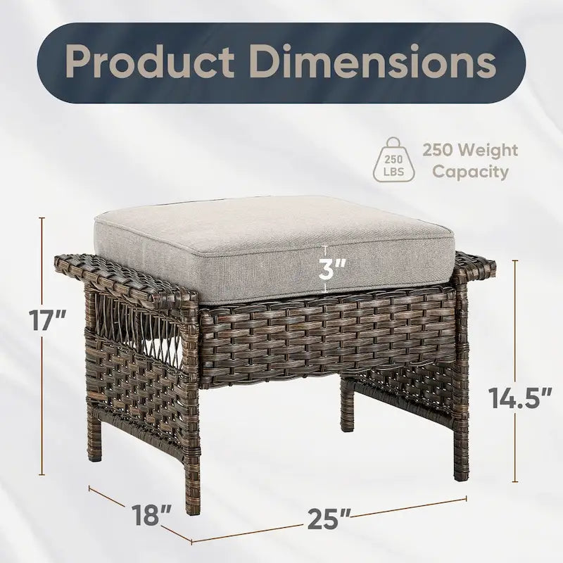 2 Pieces Outdoor Patio Ottoman - Brown