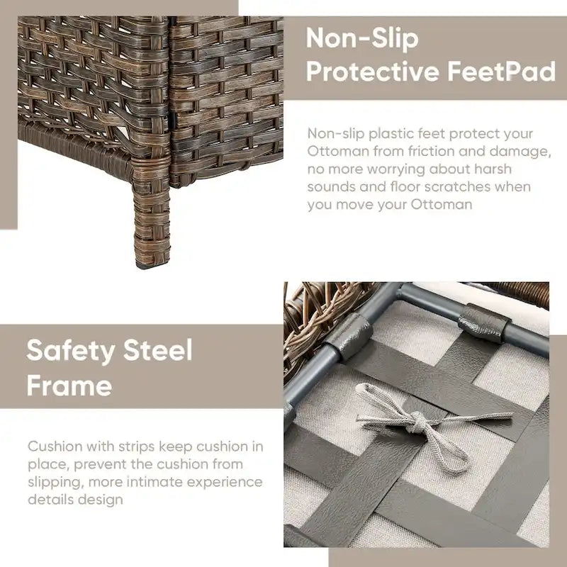 2 Pieces Outdoor Patio Ottoman - Brown