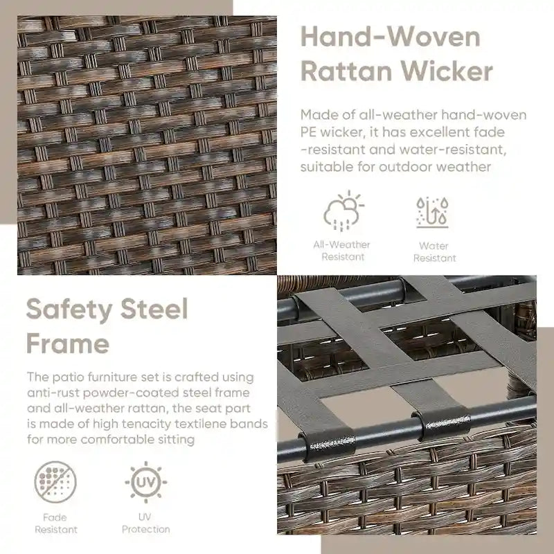 2 Pieces Outdoor Patio Ottoman - Brown