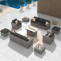 HOOOWOOO 13-piece Grey Wicker Patio Furniture Outdoor Sectional Set with Fire Pit