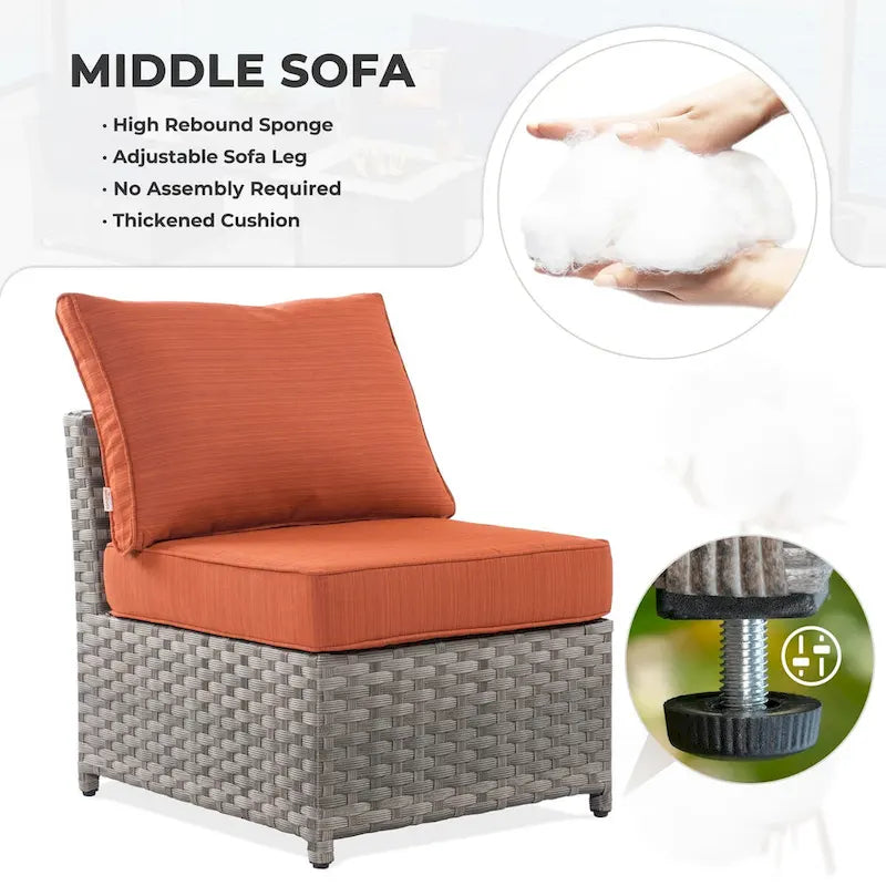 HOOOWOOO 13-piece Grey Wicker Patio Furniture Outdoor Sectional Set with Fire Pit