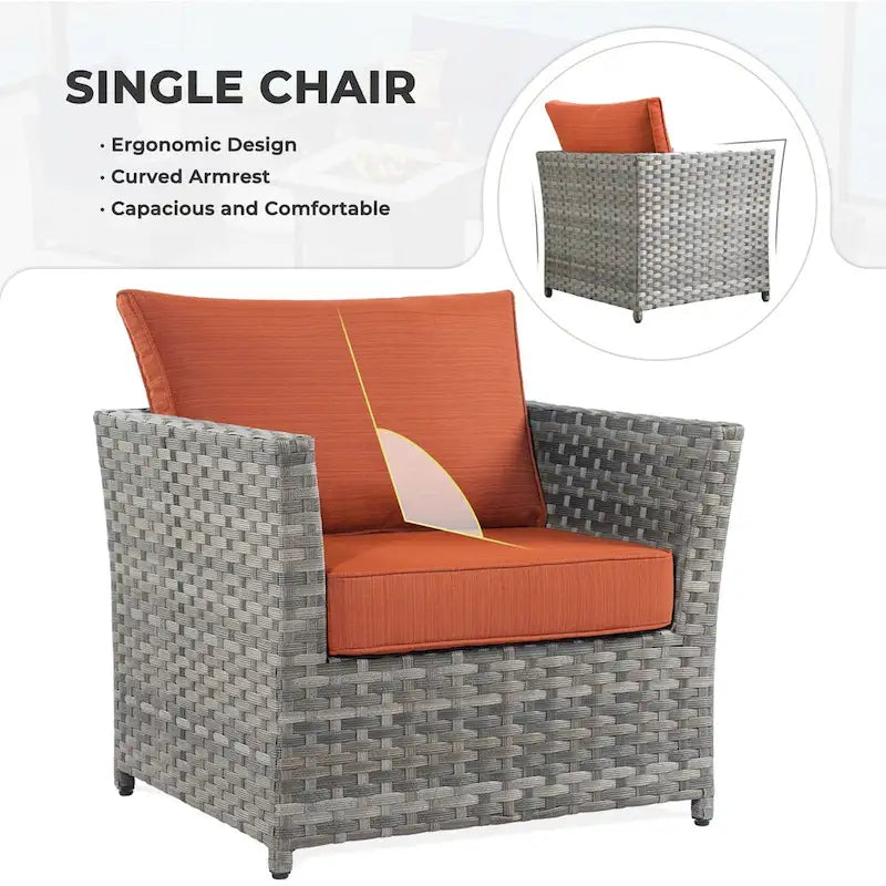 HOOOWOOO 13-piece Grey Wicker Patio Furniture Outdoor Sectional Set with Fire Pit