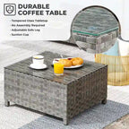 HOOOWOOO 13-piece Grey Wicker Patio Furniture Outdoor Sectional Set with Fire Pit