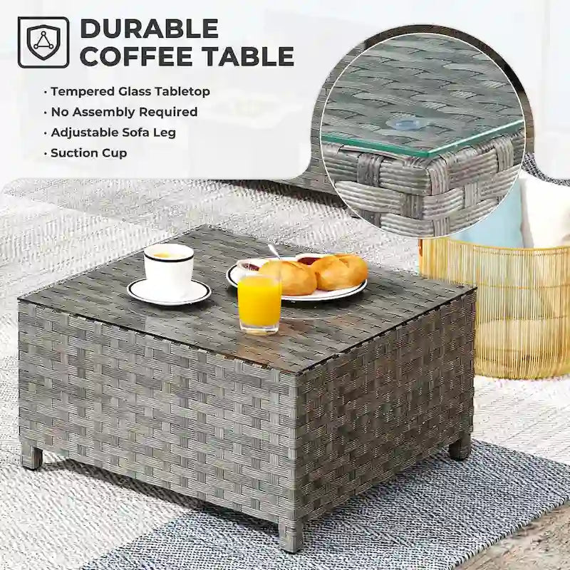 HOOOWOOO 13-piece Grey Wicker Patio Furniture Outdoor Sectional Set with Fire Pit