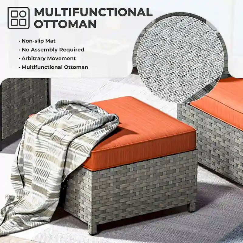 HOOOWOOO 13-piece Grey Wicker Patio Furniture Outdoor Sectional Set with Fire Pit
