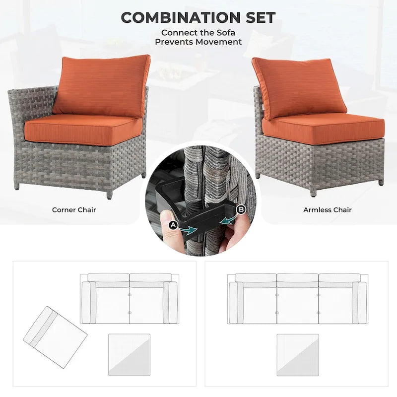 HOOOWOOO 13-piece Grey Wicker Patio Furniture Outdoor Sectional Set with Fire Pit