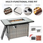 HOOOWOOO 13-piece Grey Wicker Patio Furniture Outdoor Sectional Set with Fire Pit