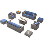 HOOOWOOO 13-piece Grey Wicker Patio Furniture Outdoor Sectional Set with Fire Pit