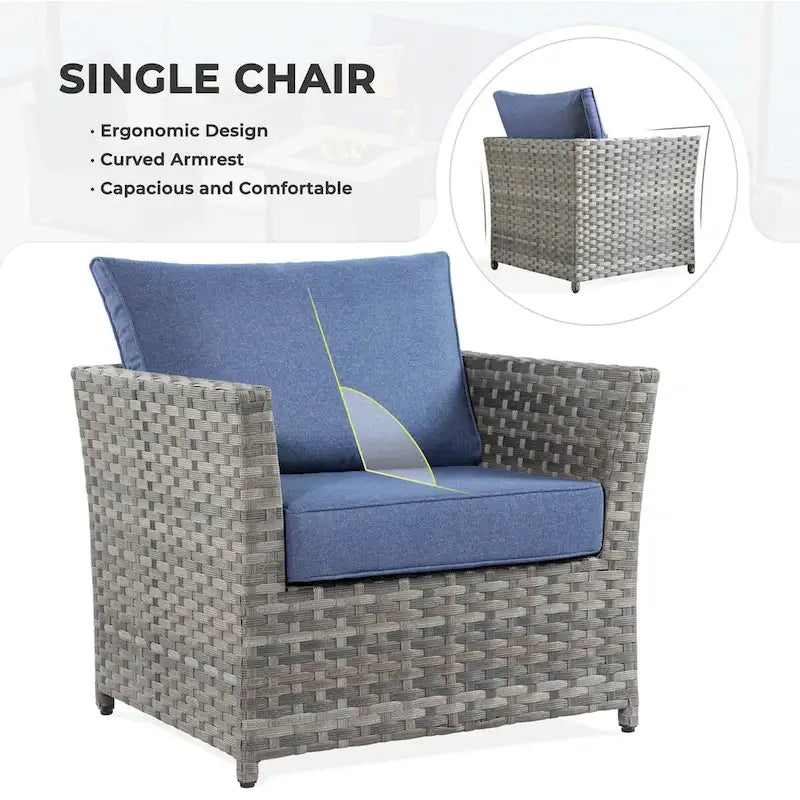 HOOOWOOO 13-piece Grey Wicker Patio Furniture Outdoor Sectional Set with Fire Pit