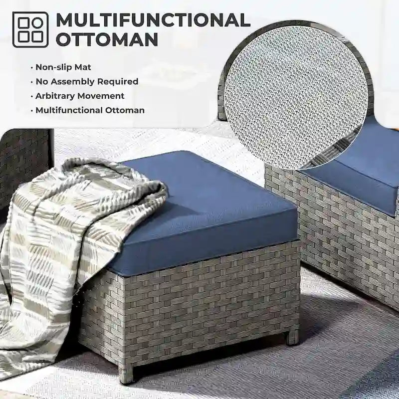 HOOOWOOO 13-piece Grey Wicker Patio Furniture Outdoor Sectional Set with Fire Pit