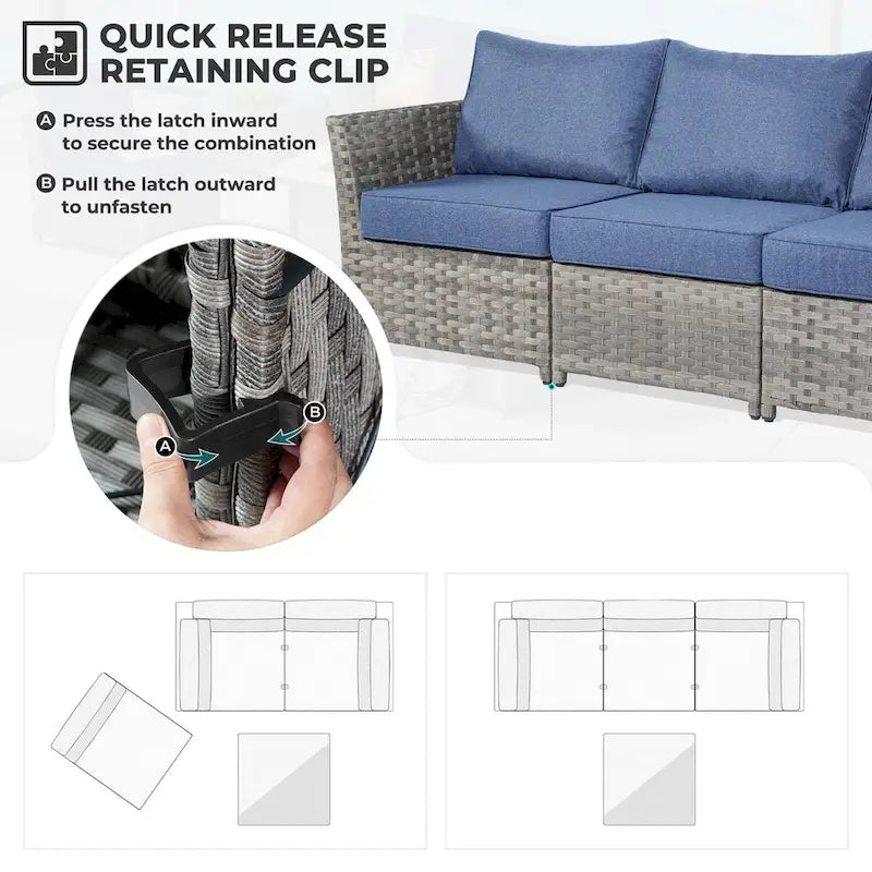 HOOOWOOO 13-piece Grey Wicker Patio Furniture Outdoor Sectional Set with Fire Pit