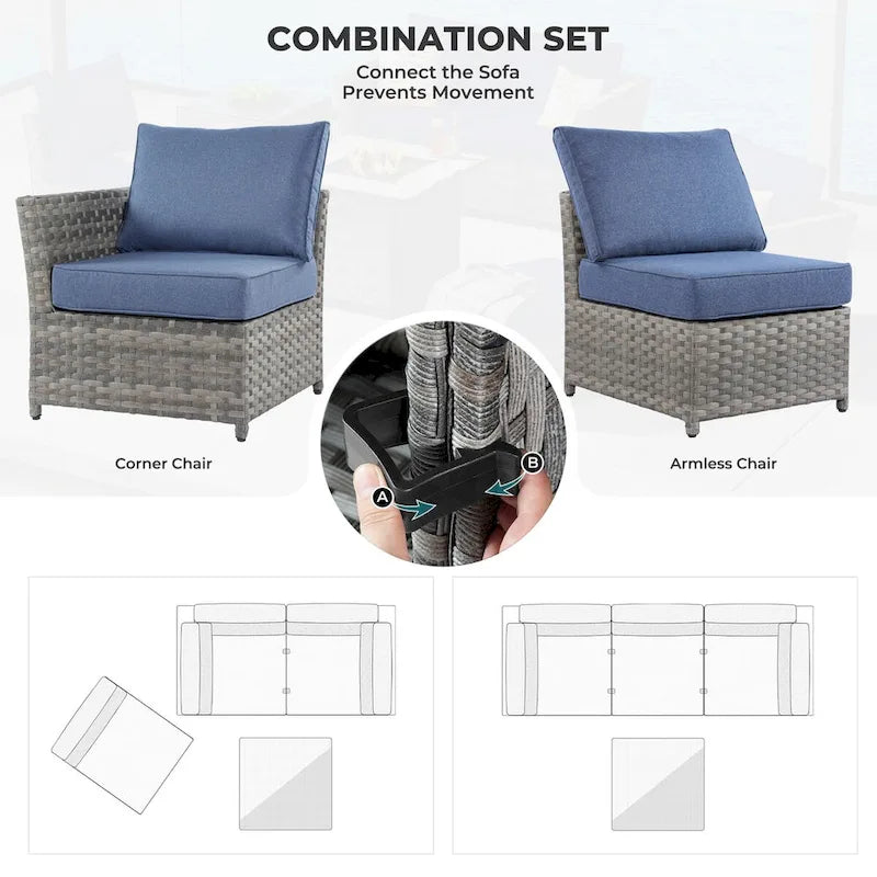 HOOOWOOO 13-piece Grey Wicker Patio Furniture Outdoor Sectional Set with Fire Pit