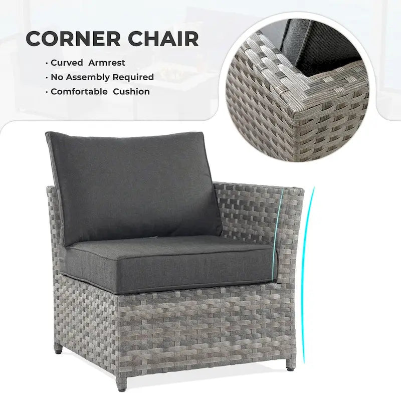 HOOOWOOO 13-piece Grey Wicker Patio Furniture Outdoor Sectional Set with Fire Pit