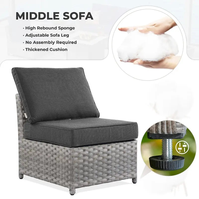 HOOOWOOO 13-piece Grey Wicker Patio Furniture Outdoor Sectional Set with Fire Pit