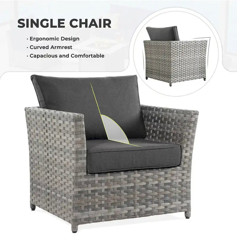 HOOOWOOO 13-piece Grey Wicker Patio Furniture Outdoor Sectional Set with Fire Pit