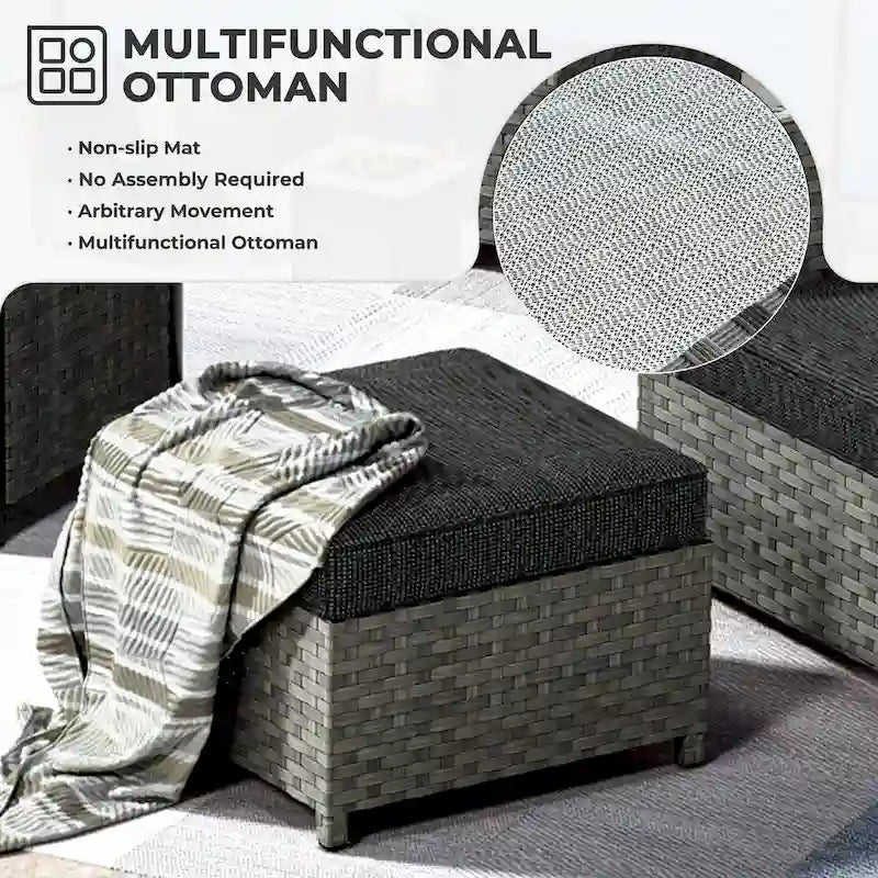 HOOOWOOO 13-piece Grey Wicker Patio Furniture Outdoor Sectional Set with Fire Pit