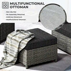 HOOOWOOO 13-piece Grey Wicker Patio Furniture Outdoor Sectional Set with Fire Pit