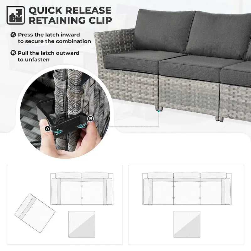 HOOOWOOO 13-piece Grey Wicker Patio Furniture Outdoor Sectional Set with Fire Pit