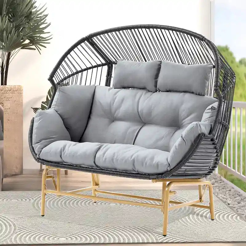 PE Wicker Rocking Glider Egg Chair - Dark Grey