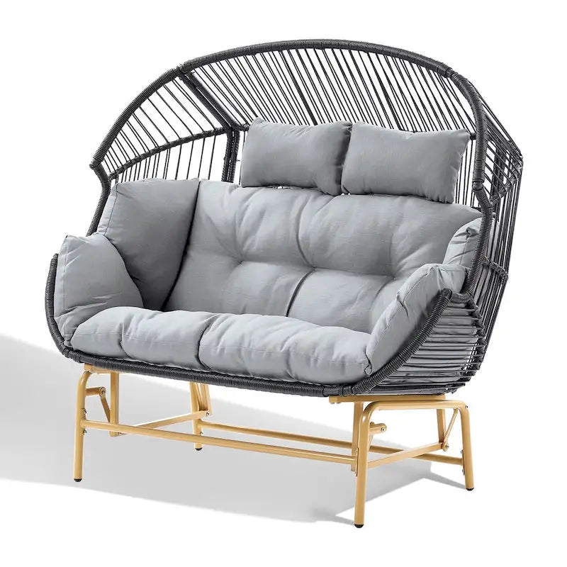 PE Wicker Rocking Glider Egg Chair - Dark Grey