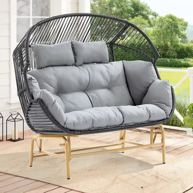 PE Wicker Rocking Glider Egg Chair - Dark Grey