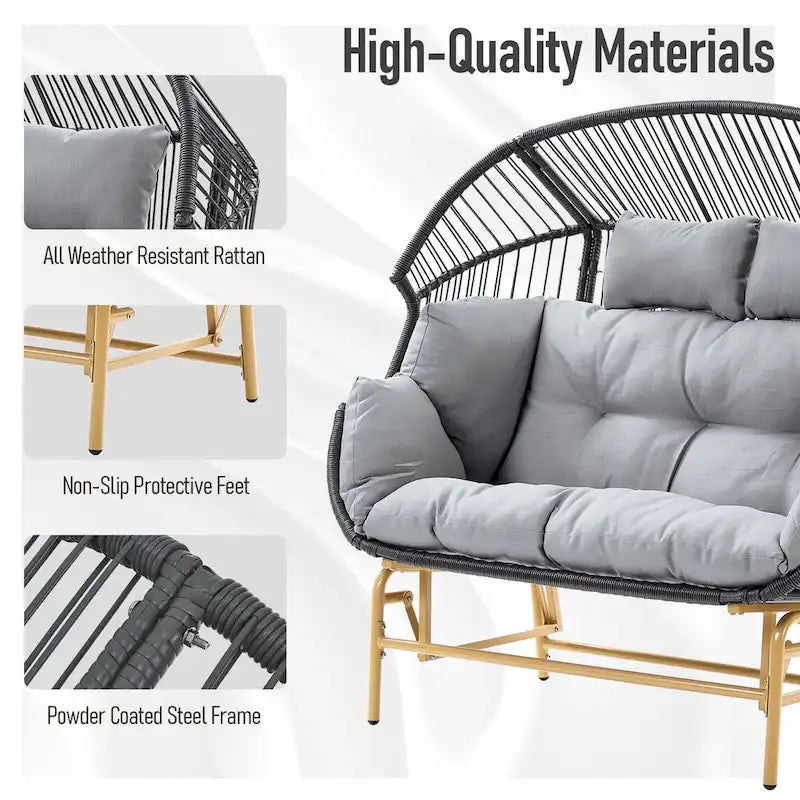 PE Wicker Rocking Glider Egg Chair - Dark Grey