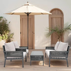 4-Piece Rope Outdoor Patio Furniture Set, Patio Conversation Set - 1Loveseat&1Table&2Chairs