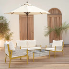 4-Piece Rope Outdoor Patio Furniture Set, Patio Conversation Set - 1Loveseat&1Table&2Chairs