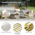 4-Piece Rope Outdoor Patio Furniture Set, Patio Conversation Set - 1Loveseat&1Table&2Chairs